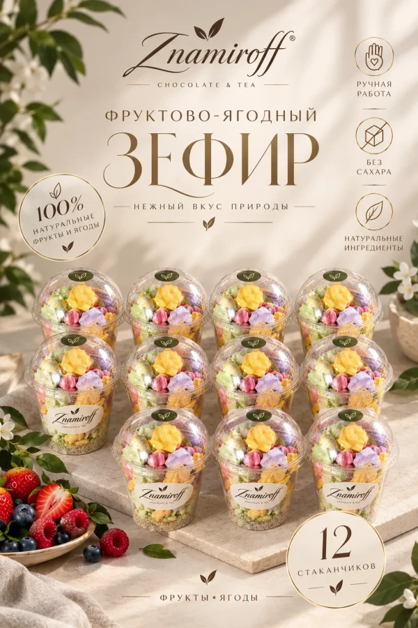 №1 Зефир в стаканчиках без сахара(коробка 12шт по 100гр) в Ельце