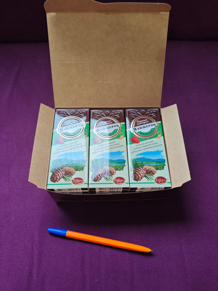  Риф и Ко Шоколадная плитка «Манжерок»(кедровые орехи, клубника, кунжут)  (блок 18шт по 55г)    в Ельце