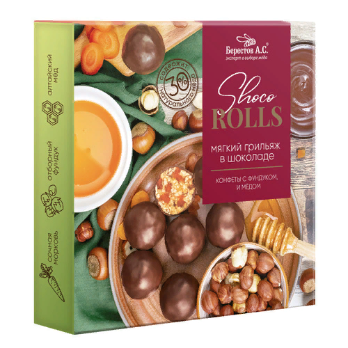  Берестов Shoco Rolls конфеты с фундуком, цукатами моркови  и медом 135г  в Ельце