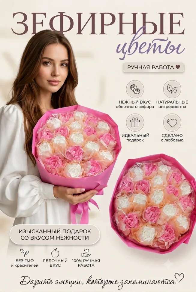  Букет Зефирный Размер XL бело-розовый,350г в Ельце